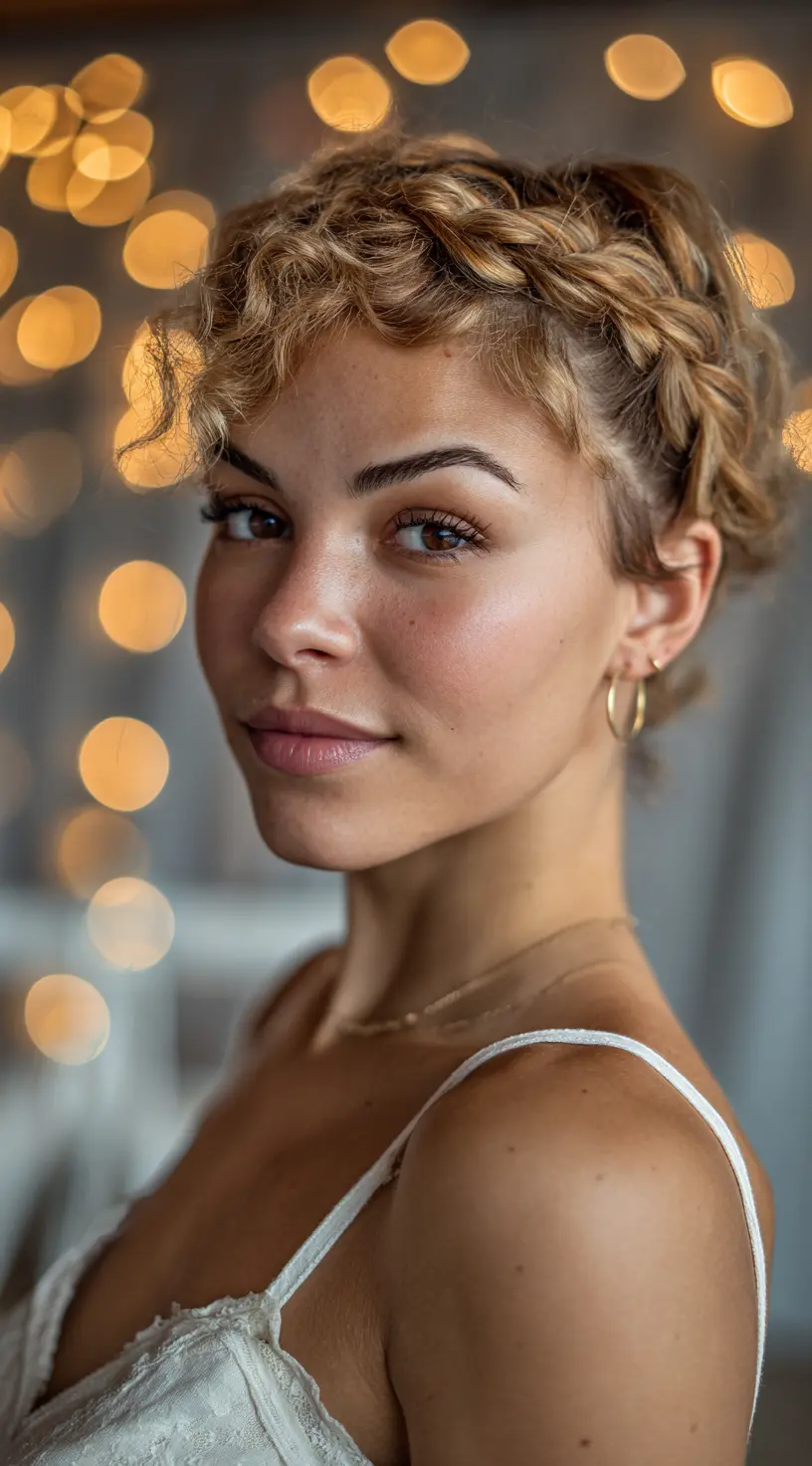 Halo Braid on Curly French Bob