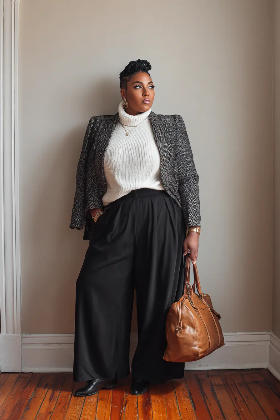 Turtleneck and Wide-Leg Pants 90s Minimalist Style