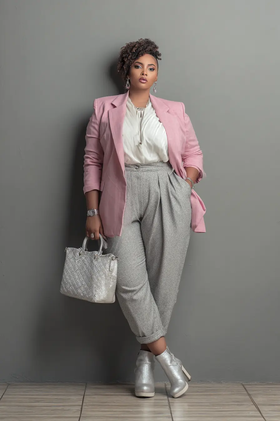 Dusty Pink Blazer with Gray Tailored Pants