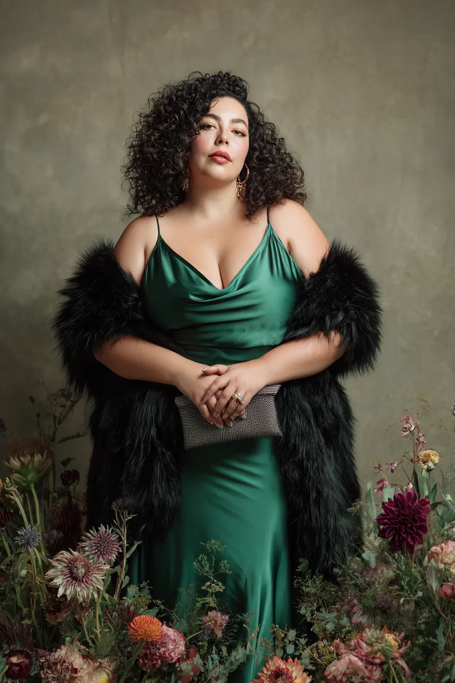 Plus Size Emerald Green Satin Slip Wedding Guest Dress