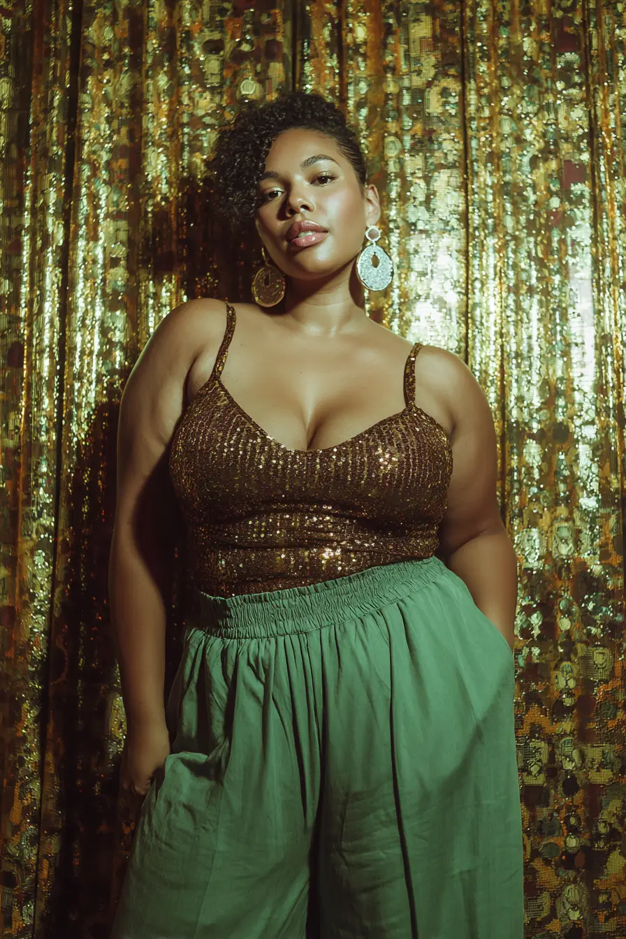 Sequin Bodysuit with Wide-Leg Pants