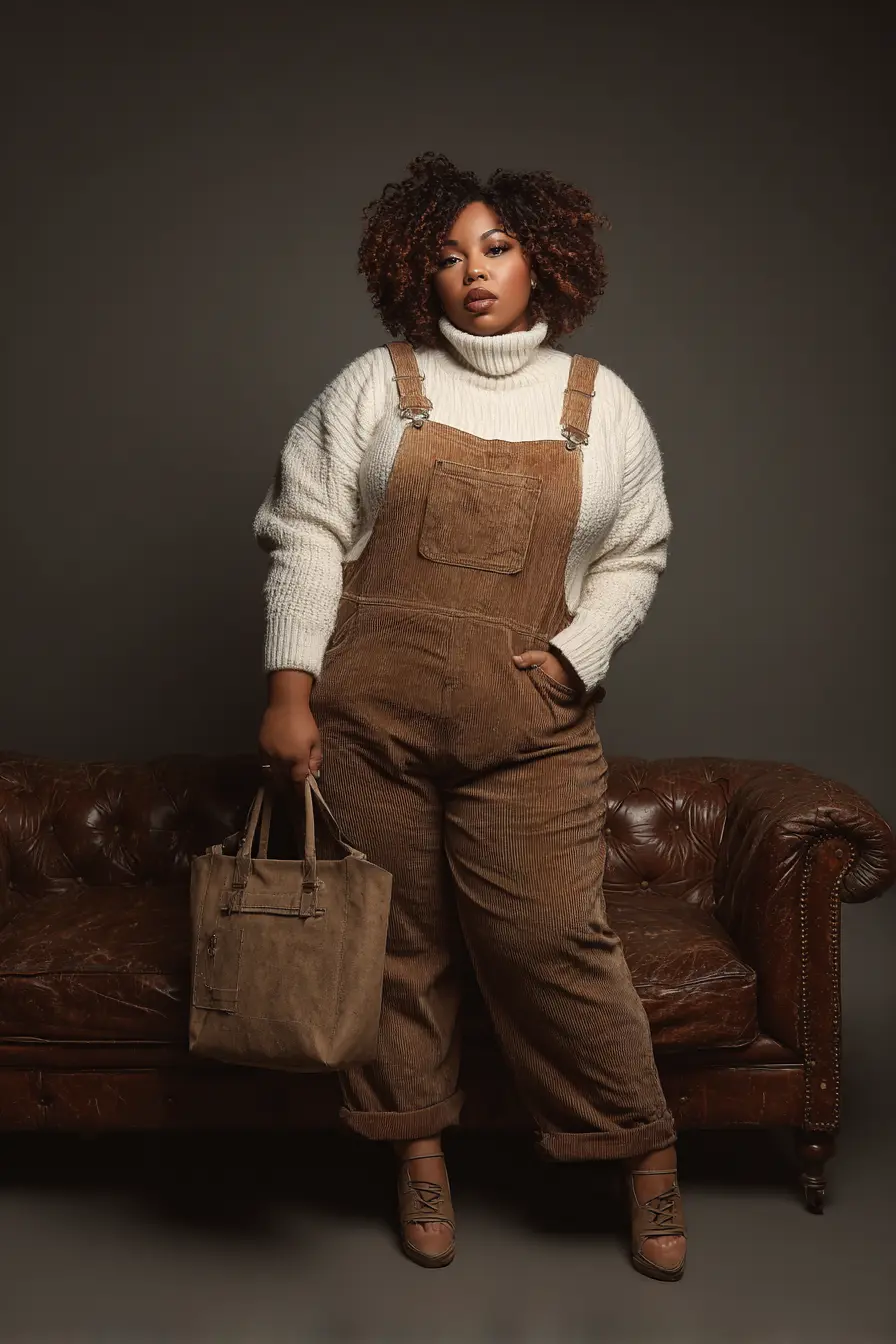 Corduroy Overalls with Chunky Sweater