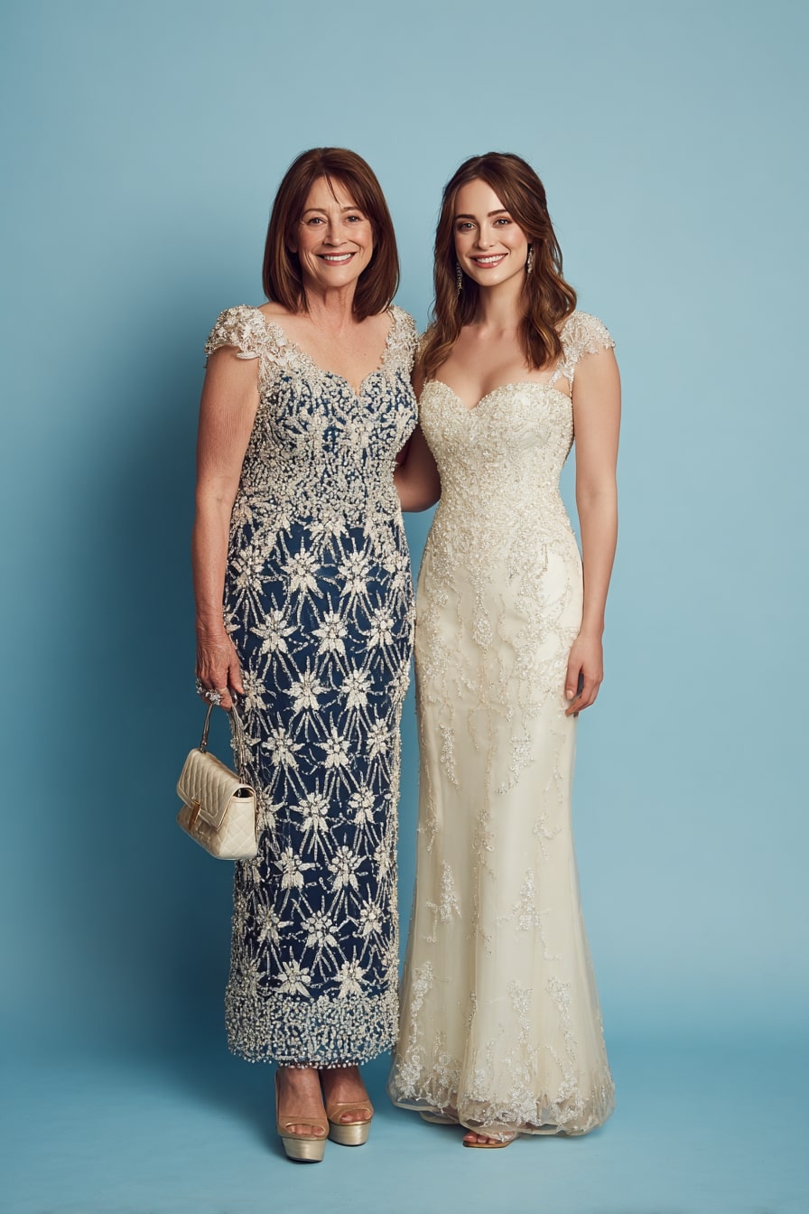 Beaded Navy Column + Textured Evening Embellishment