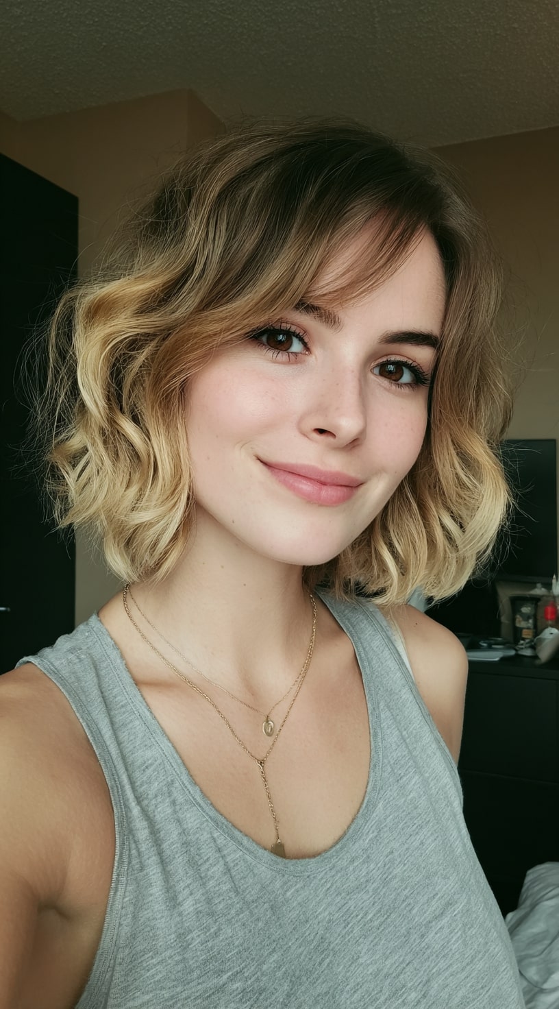 Asymmetrical Blonde Bob with Soft Waves