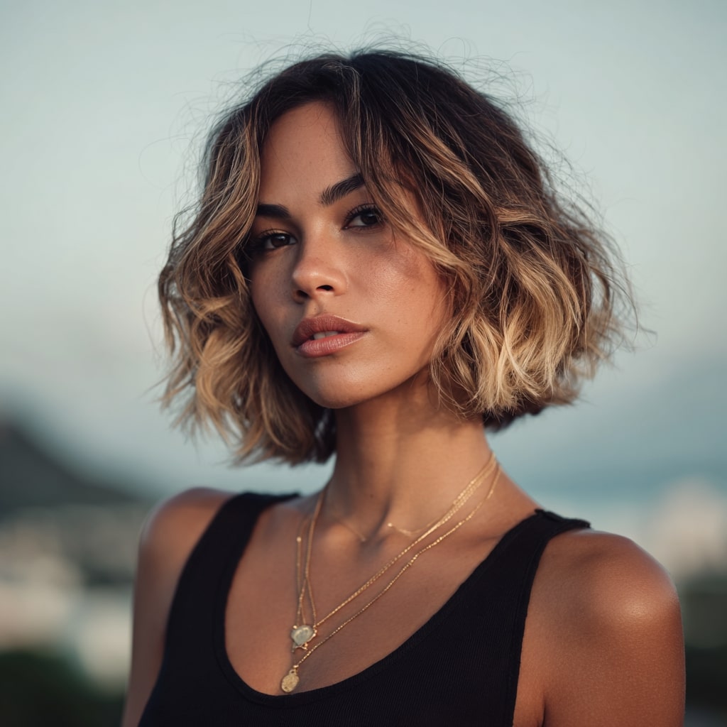 Honey Blonde Balayage Accents Bob