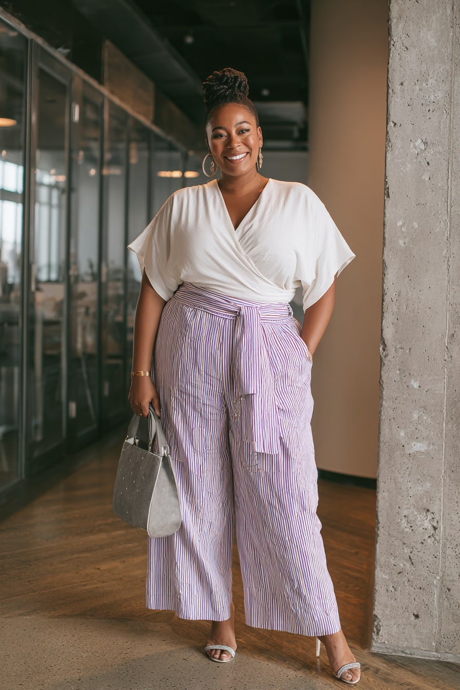 Striped Wide-Leg Pants with Wrap Top