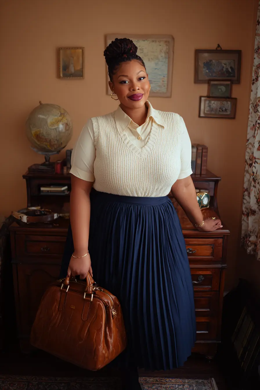 Preppy Sweater Vest with Pleated Skirt