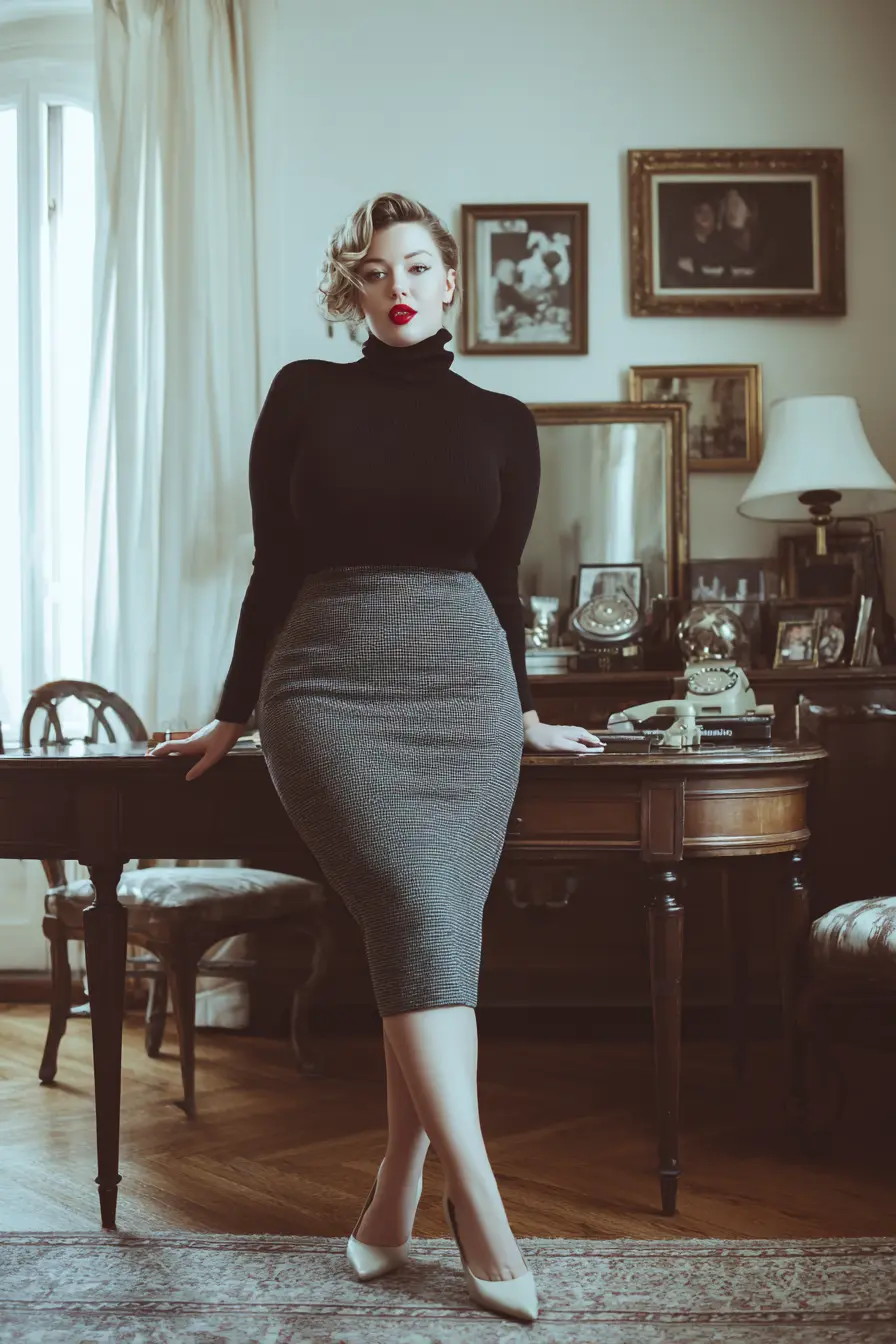 Classic Turtleneck with Midi Skirt Elegance