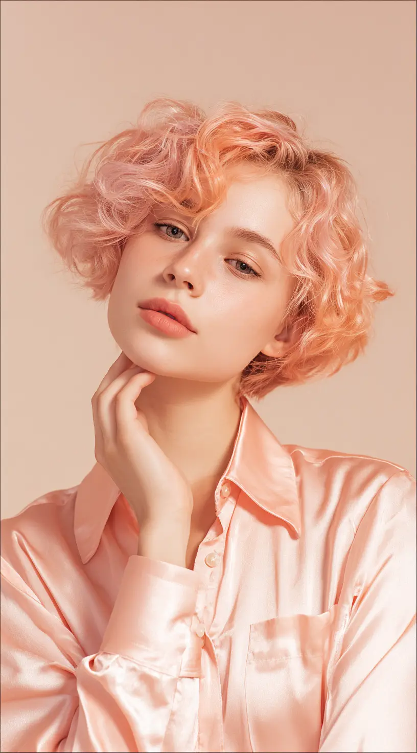 Strawberry Blonde Curly French Bob
