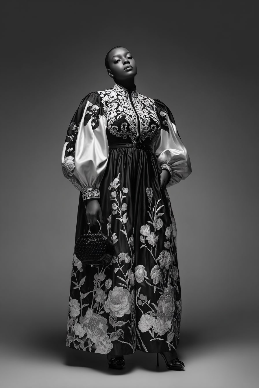 Black Floral Maxi Dress with Embroidered Details