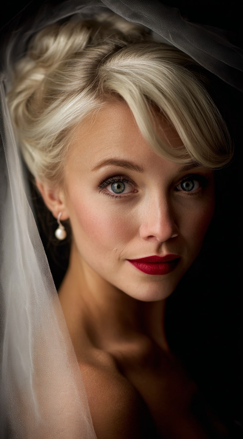 Vintage Updo with Soft Bangs