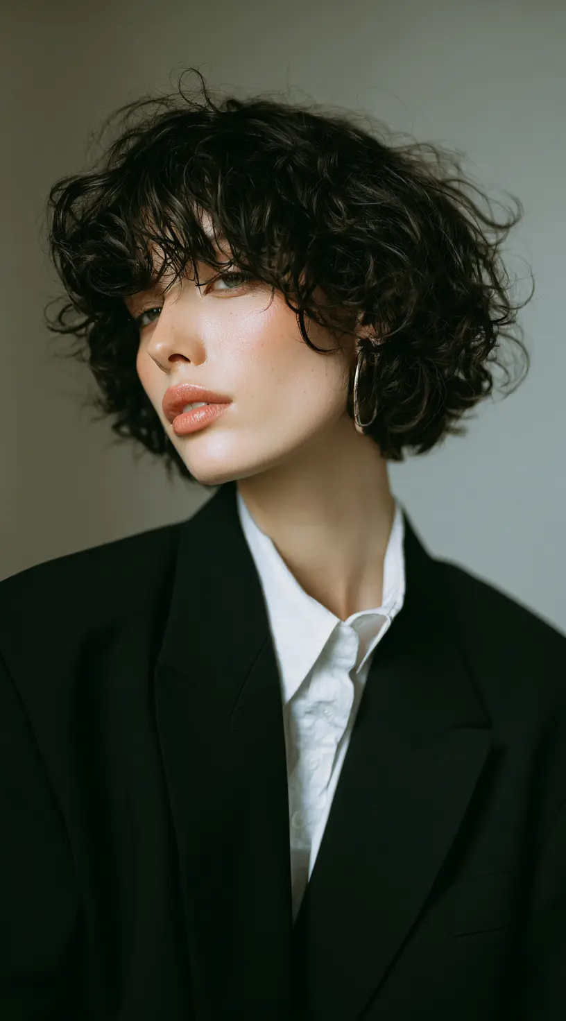 Blunt Cut Curly French Bob with Fringe
