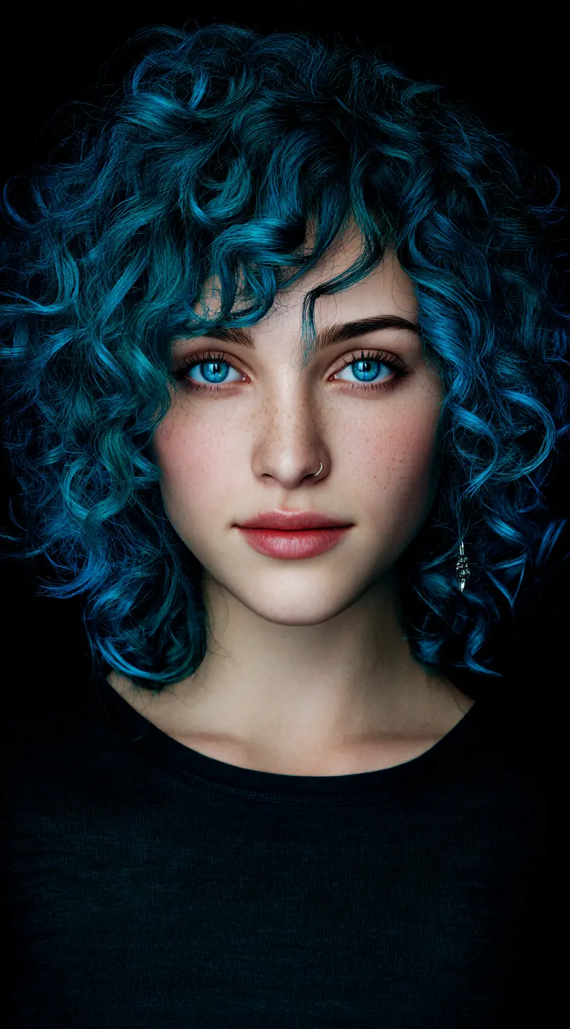 Bold Cobalt Blue Balayage on Short Curly Hair