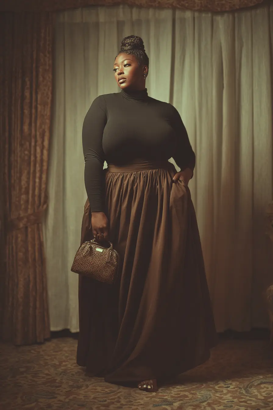 Classic Turtleneck and Maxi Skirt 90s Elegance