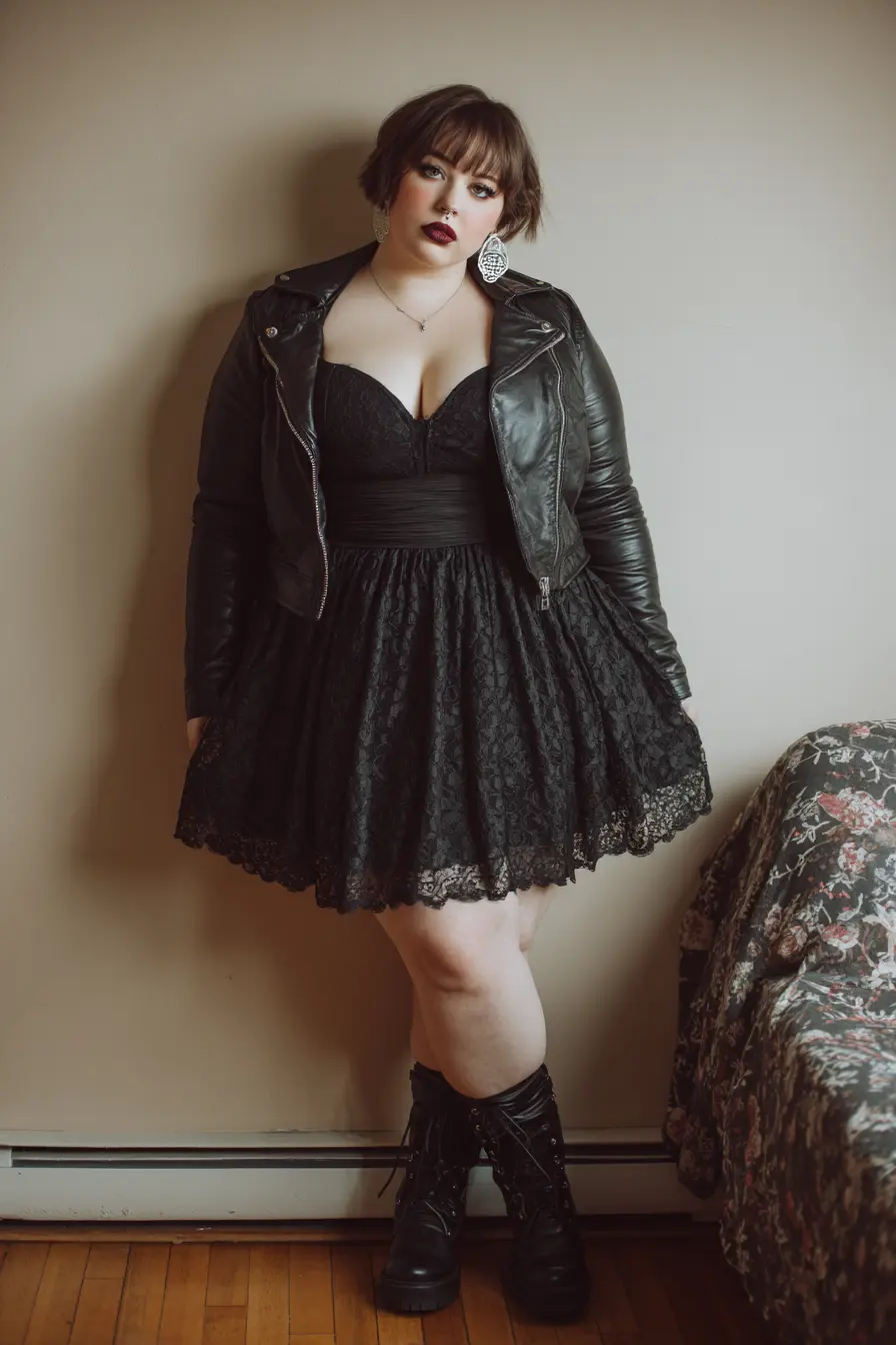 Lace Dress and Leather Moto Mix