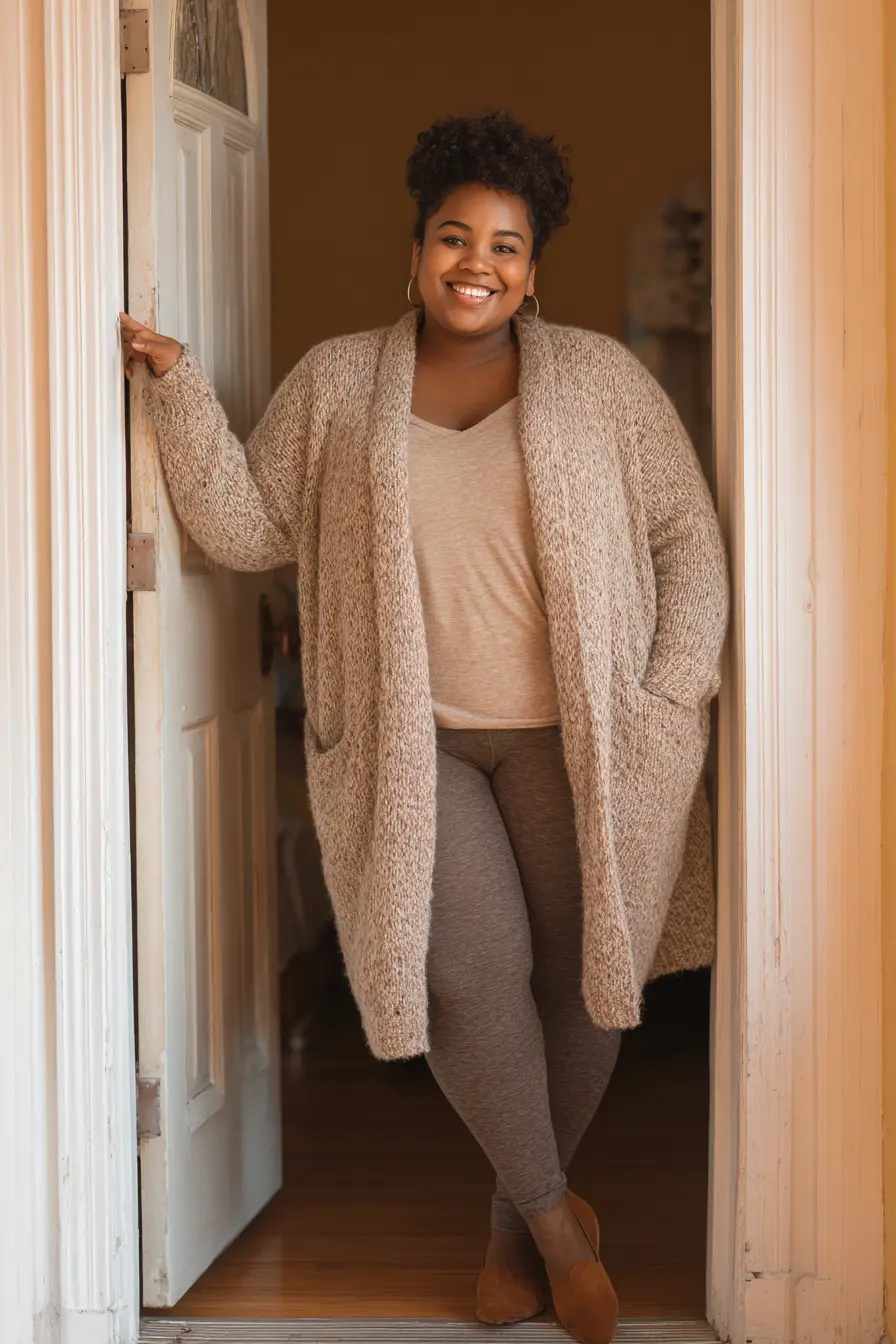 Long Cardigan with Leggings and Cozy Layers