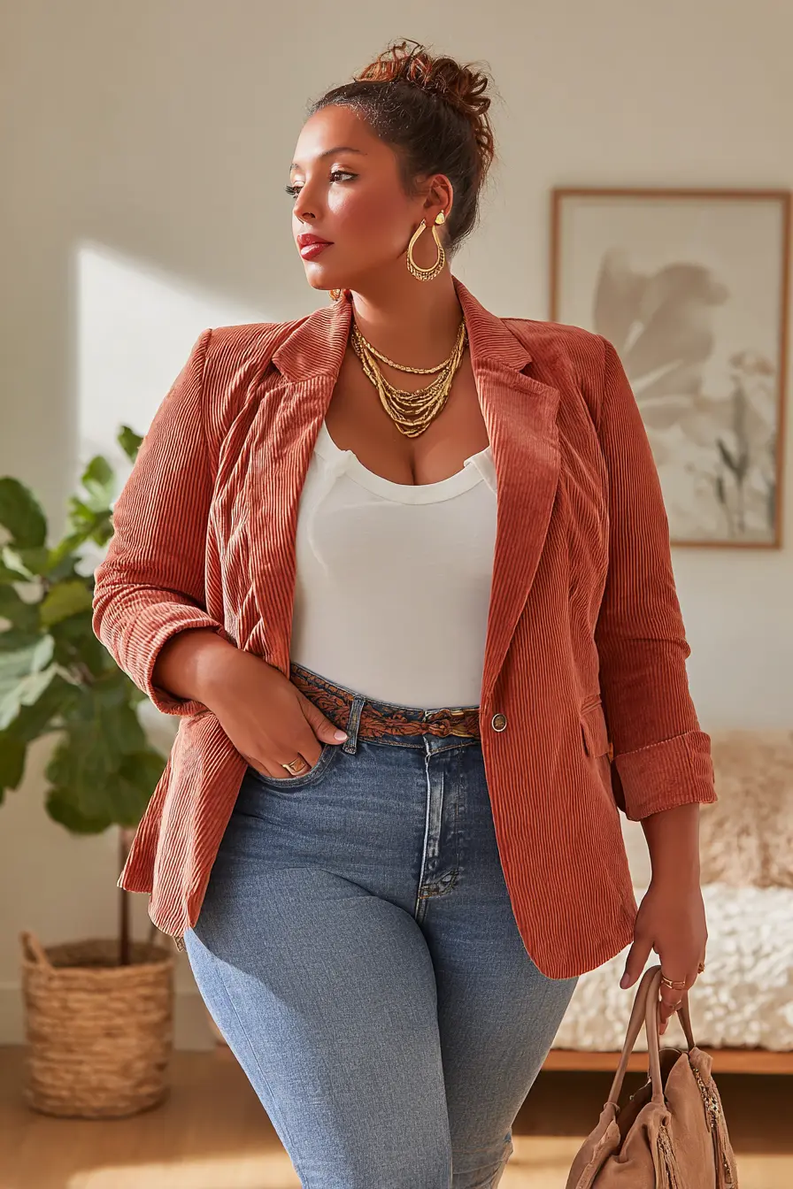 Corduroy Blazer Vaquera Outfit