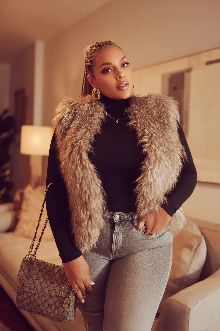 Faux Fur Vest With Sleek Winter Layers