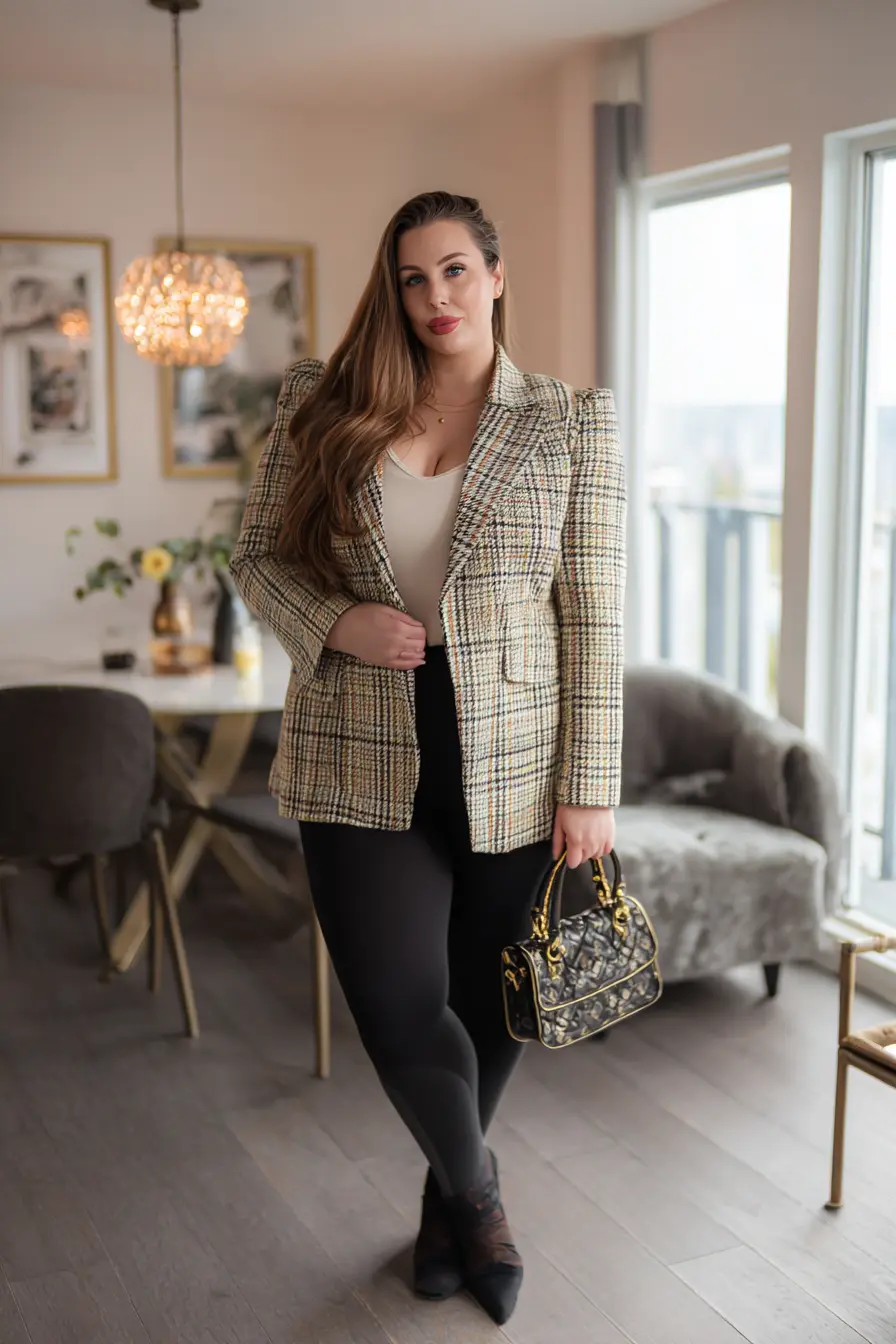 Flannel Blazer with Tank and Leggings