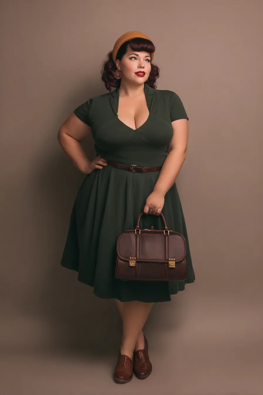Forest Green Vintage-Inspired Wrap Dress for Fall Weddings