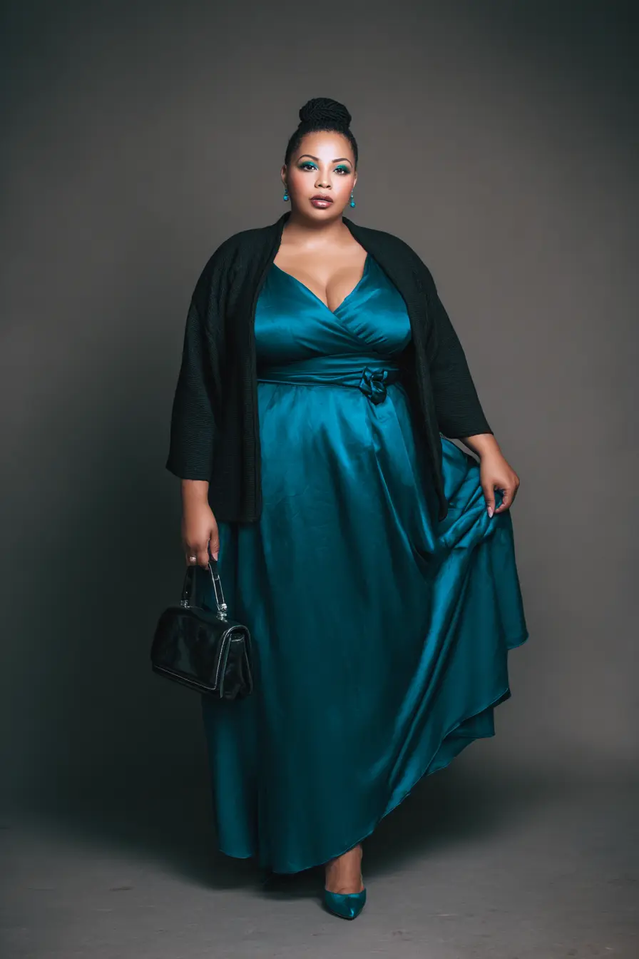 Plus Size Teal Blue Ponte Fit and Flare Wedding Guest Dress