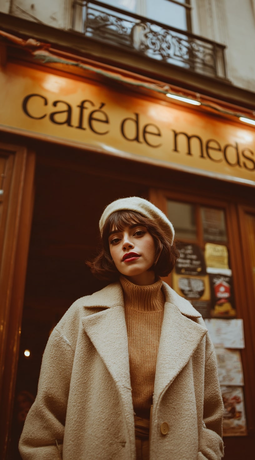 Parisian Winter Charm with Short Hair and a Beret