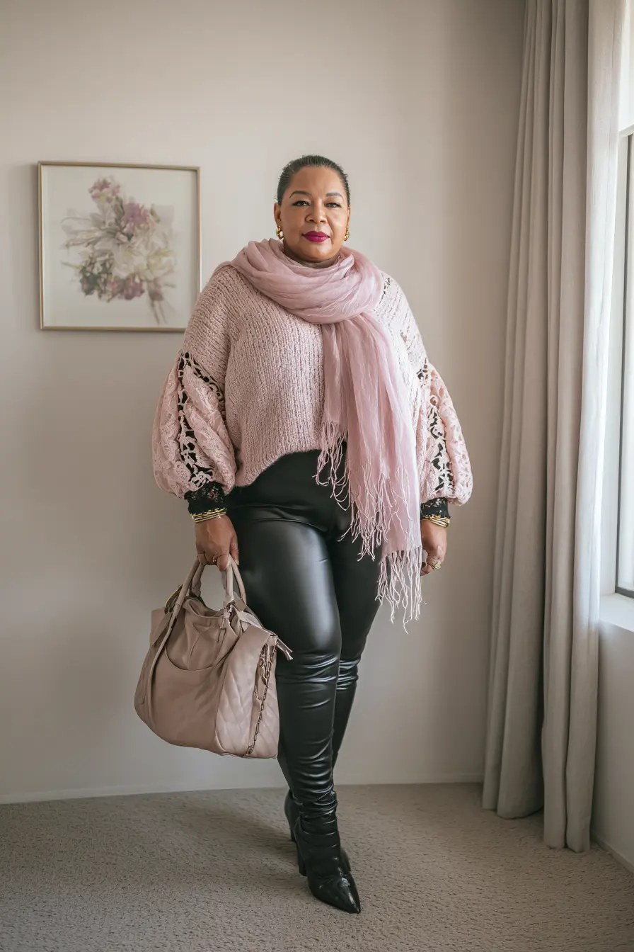 Soft Knit Sweater With Leather Edge