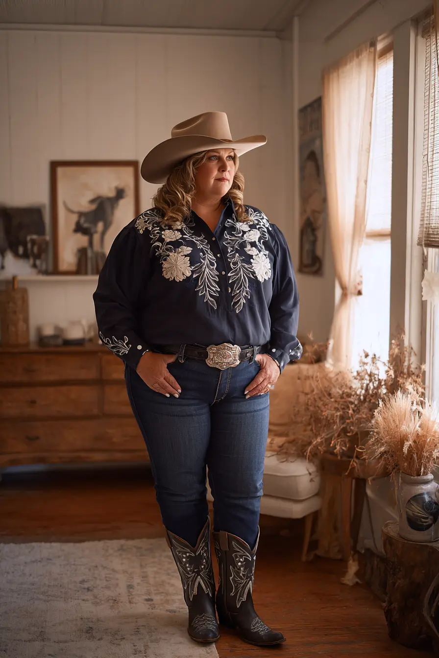 Embroidered Western Shirt Outfit for Fall
