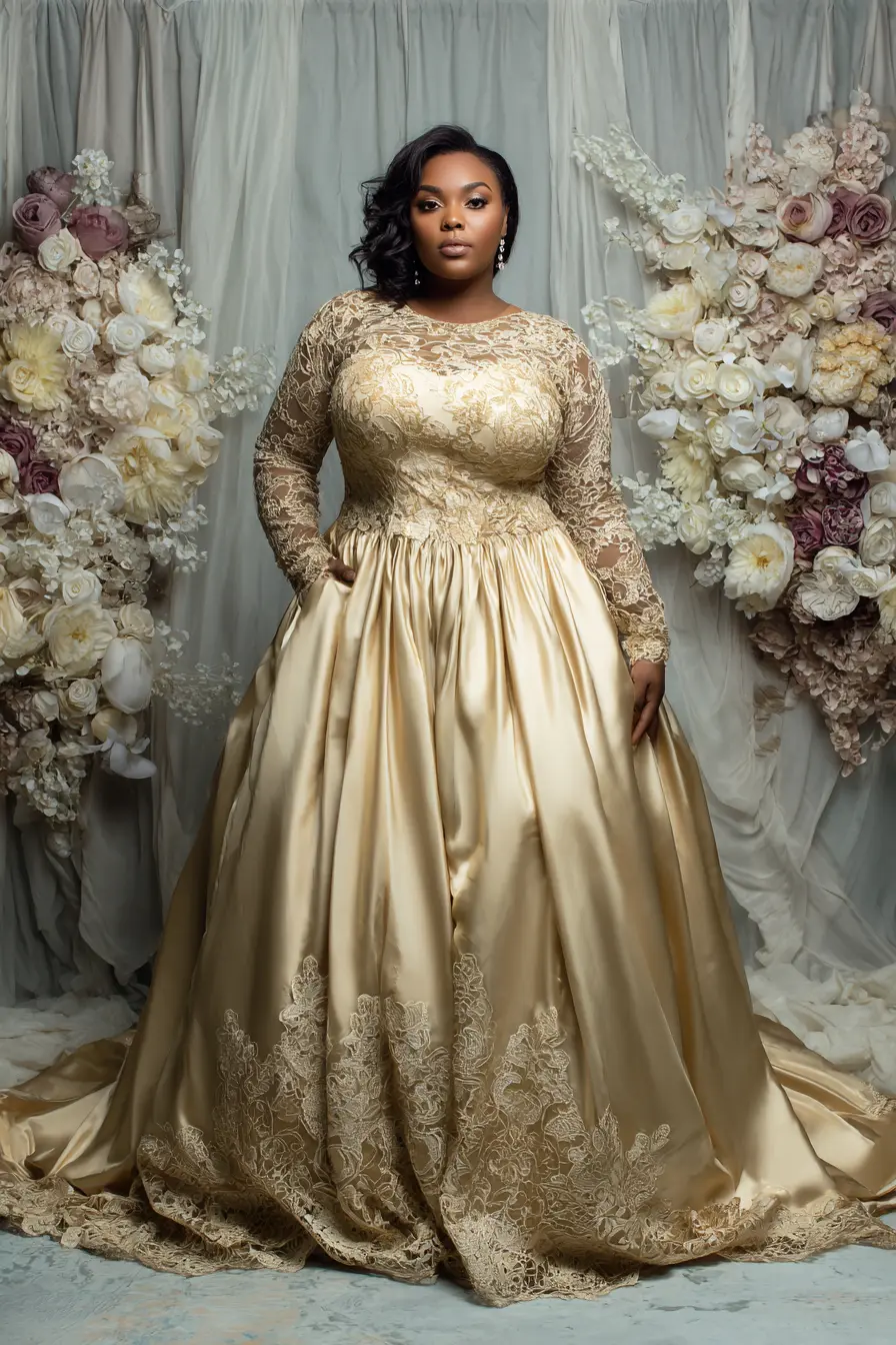 Plus Size Golden Yellow Brocade Wedding Guest Dress