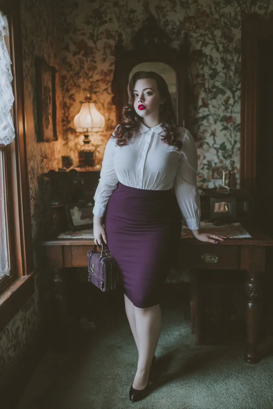 Gothic Victorian Blouse with Plum Pencil Skirt