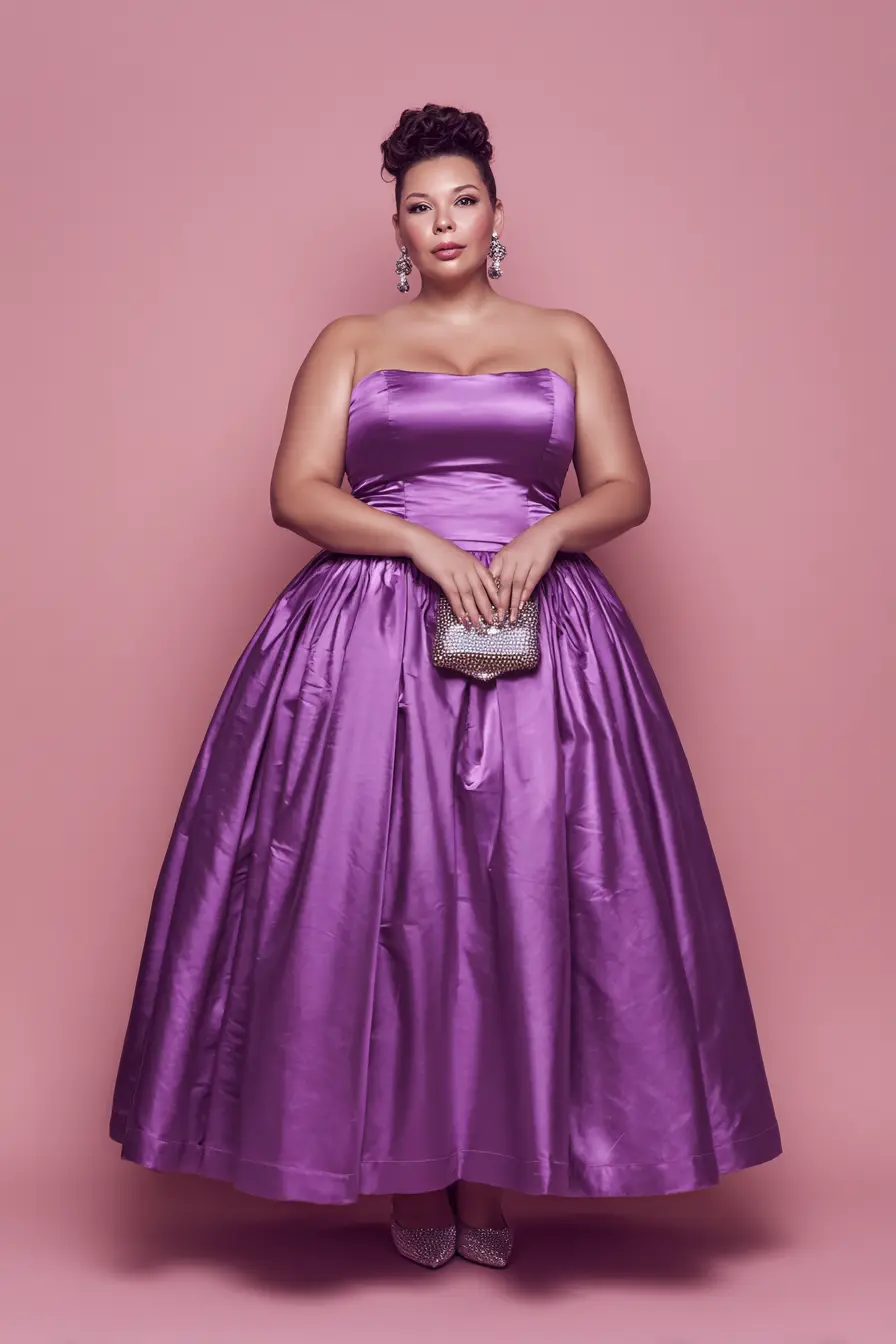 Plum Satin Fit and Flare Gown for Fall Weddings