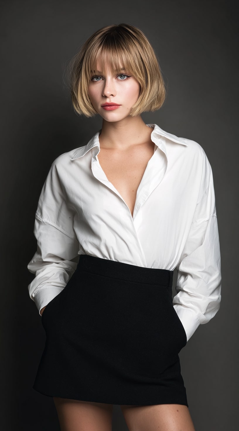 Blunt Blonde Bob with Micro Bangs