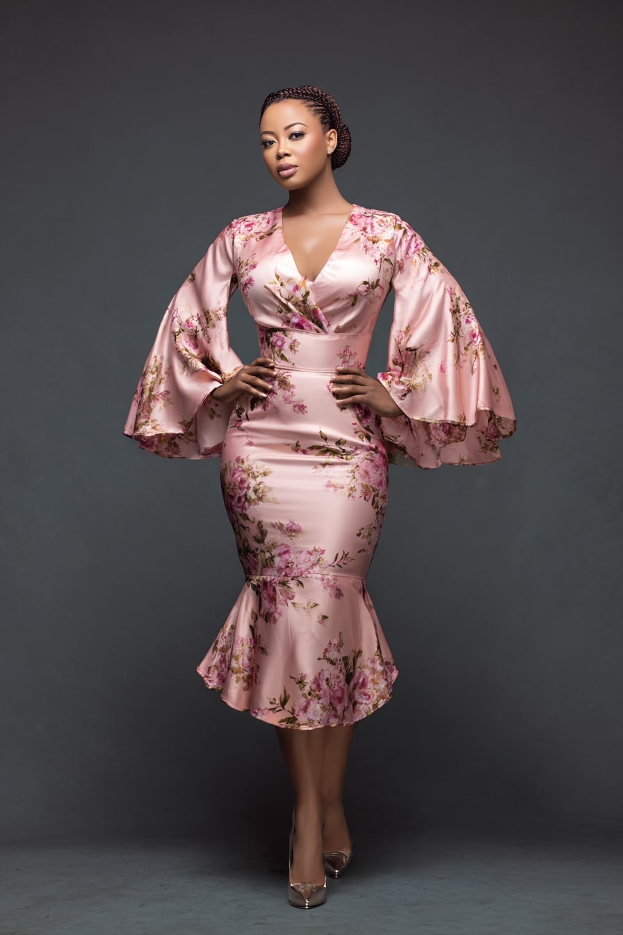 Satin Floral Mermaid Dress + Statement Sleeves
