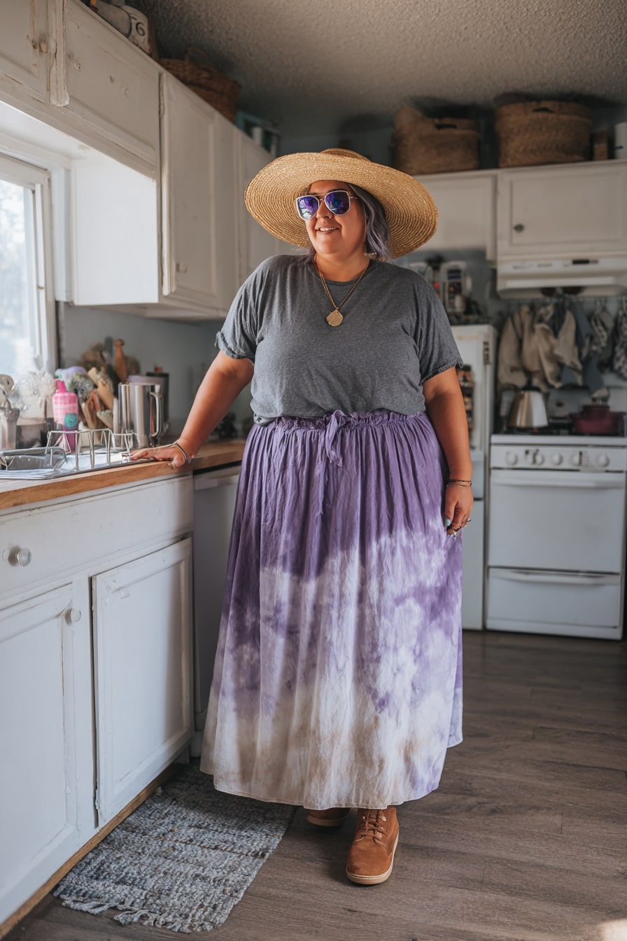Relaxed Tie-Dye Maxi Skirt with Casual Tee
