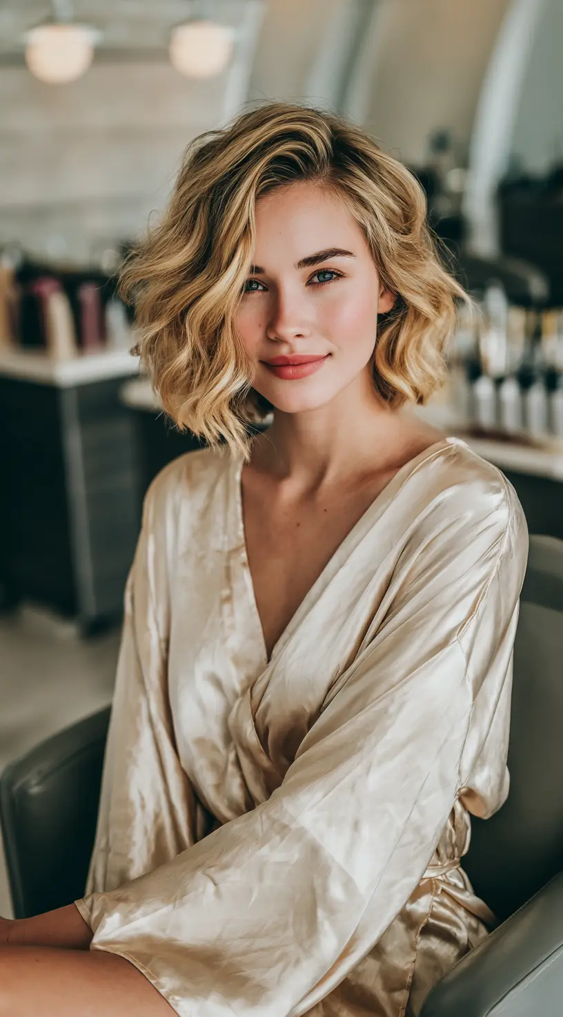 Buttery Blonde Curly French Bob