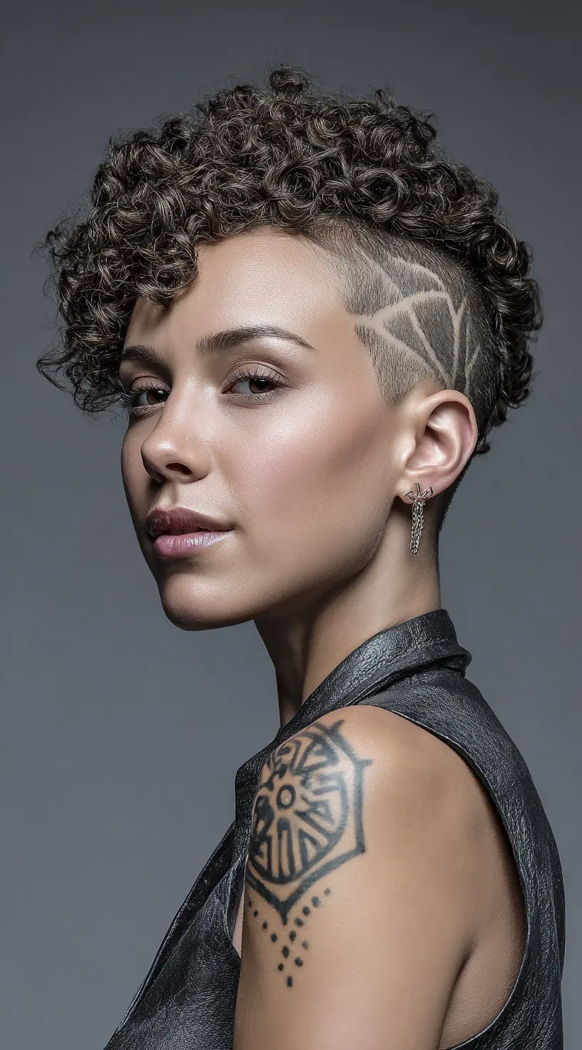 Curly Undercut with Design