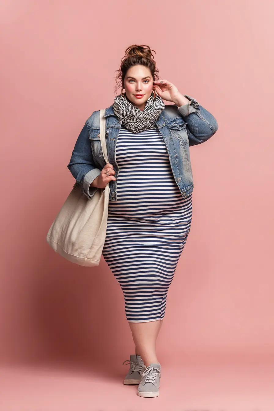 Denim Shacket with Striped Dress