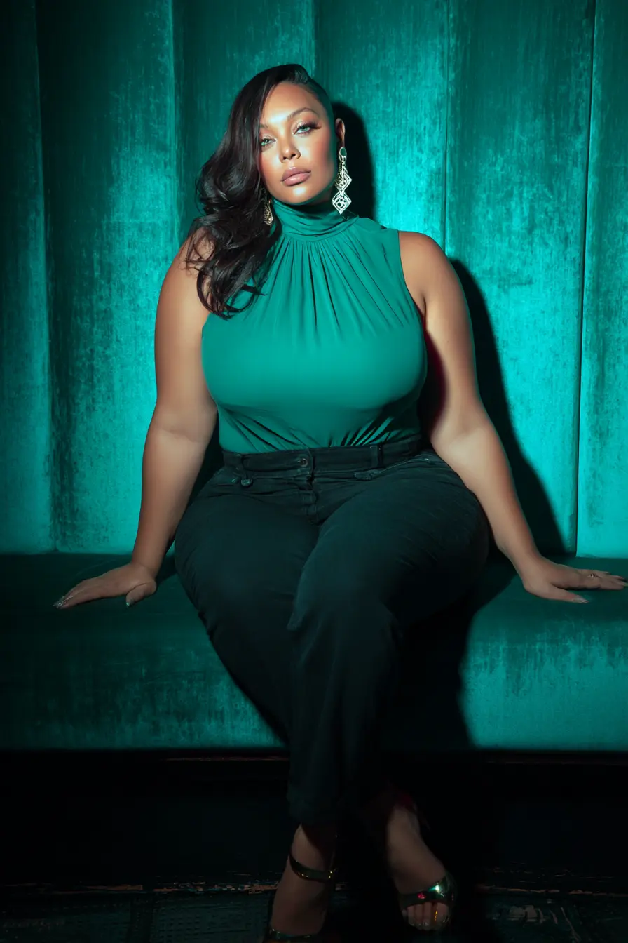 Emerald Halter Top with Sleek Black Pants