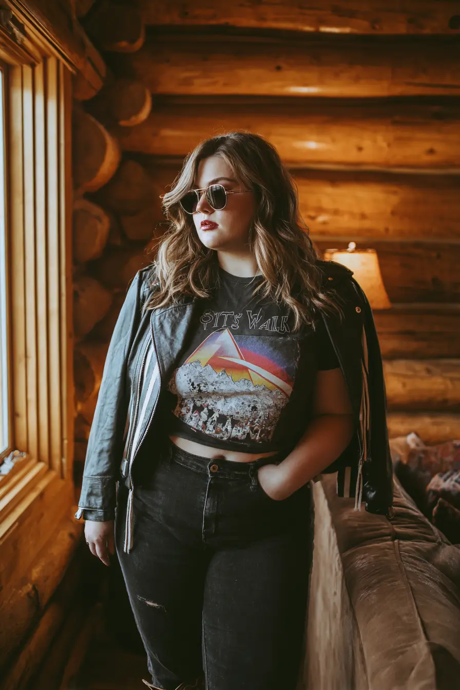 Leather Jacket Cowgirl Outfit with Rock Edge