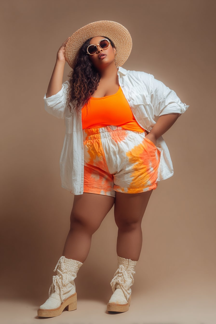 Bright Tie-Dye Shorts with Neon Pop Summer Look