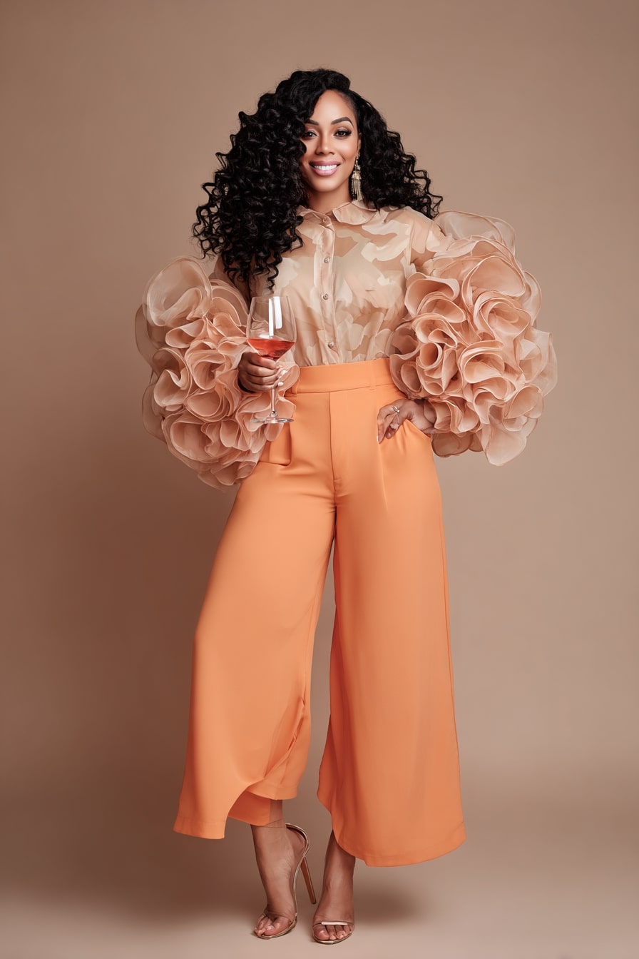 Sheer Statement Blouse + Wide-Leg Trousers