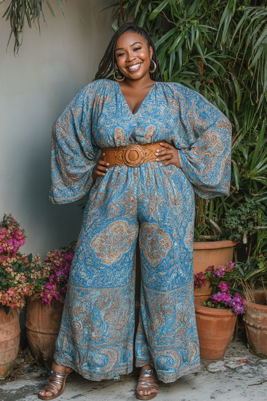 Paisley Jumpsuit + Tooled Waist Belt