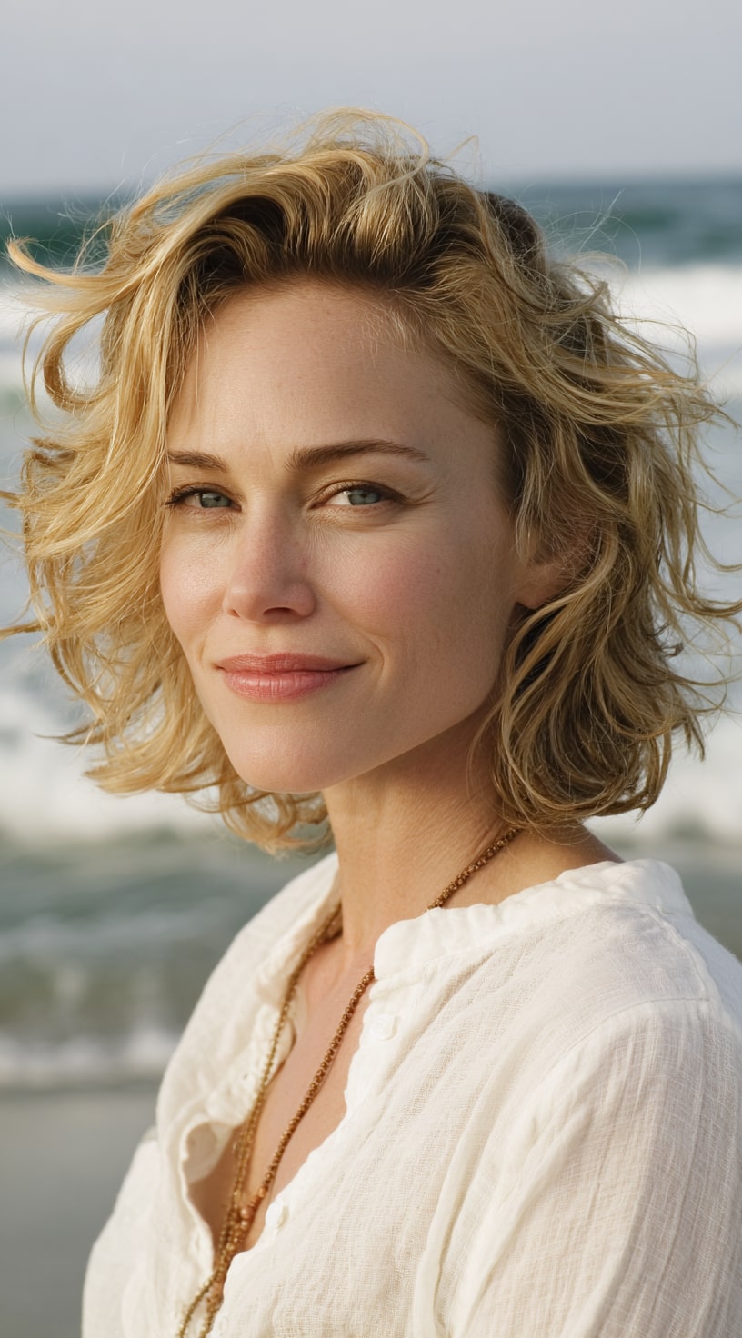 Wavy Blonde Bob with Natural Texture