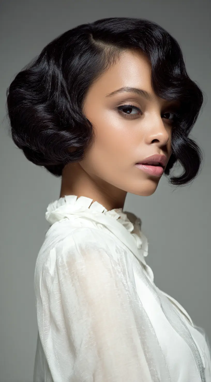 Blunt Cut Long French Bob with Glossy Curls