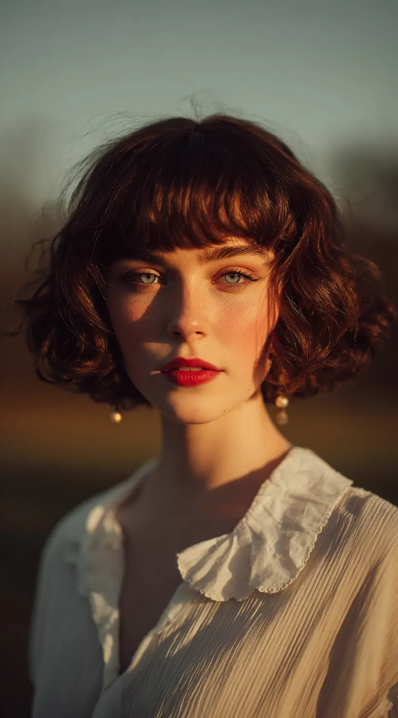 Face-Framing Curly French Bob with Soft Bangs