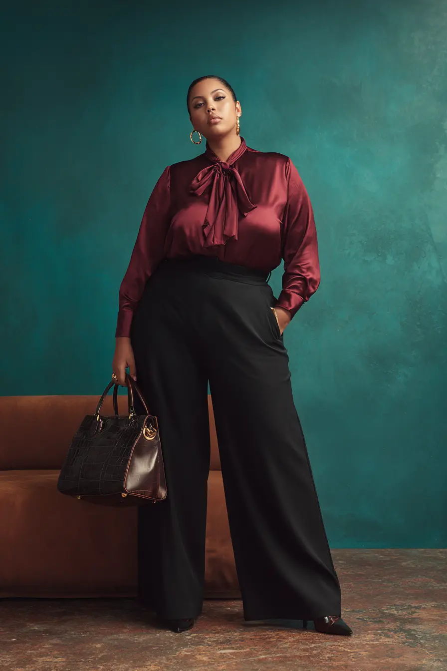 Satin Blouse and Wide-Leg Trousers 90s Power Look