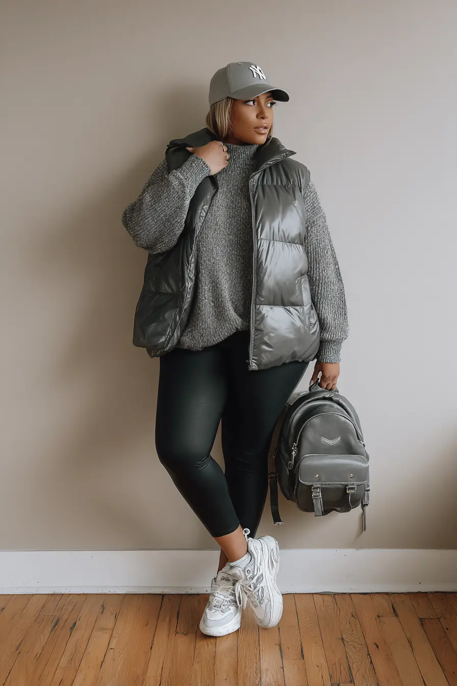 Sporty Puffer Vest With Cozy Knit Layers