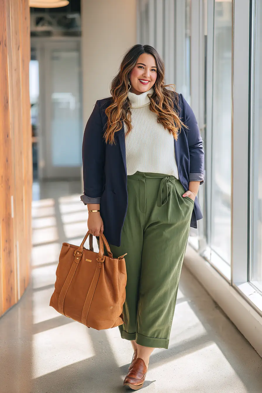 Navy Blazer and Green Trousers for Fresh Winter Style
