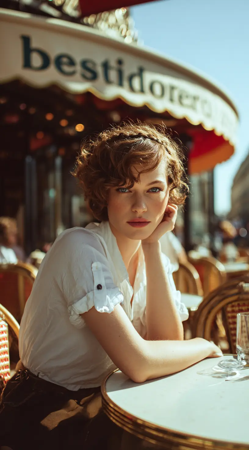 Twisted Side Braid on Curly French Bob