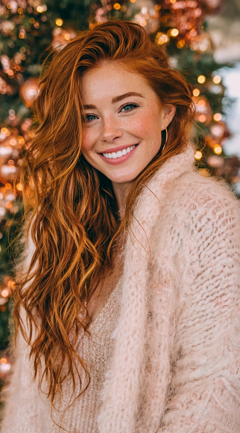 Copper Penny Wavy Wig with Metallic Shine